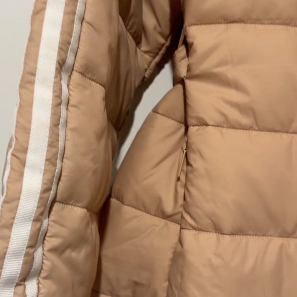 Adidas Originals Long Puffer Jacket XL Beige Belted Hooded NWT HK5252 - Picture 6 of 11